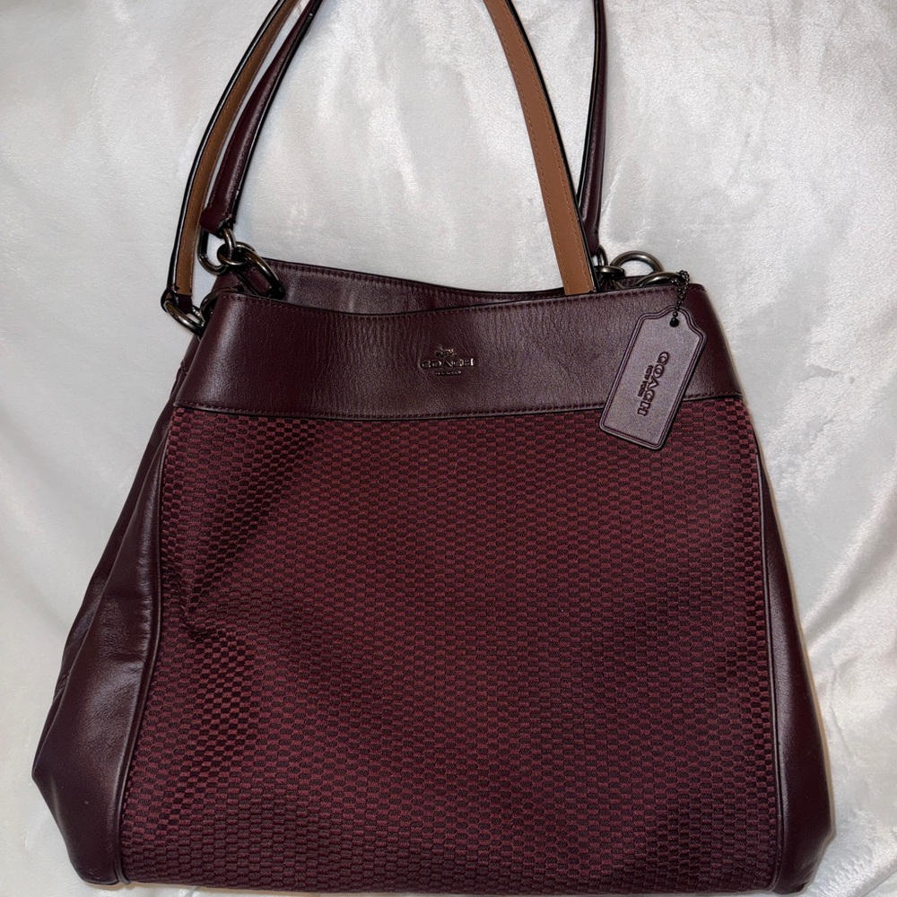 Coach Legacy Leather & Signature Fabric Tote – Burgundy Wine